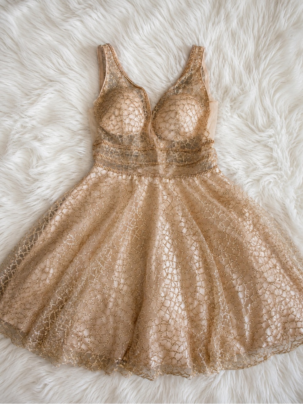 Dancing Queen USA Gold Glitter Rhinestone Fit & Flare Party Dress Medium